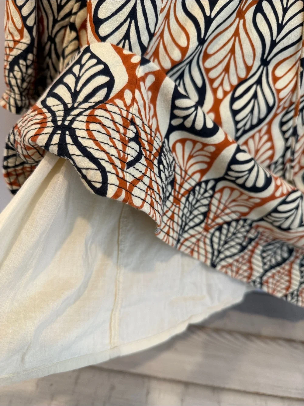 Free People Gia Shift Mini Dress Retro Geometric Fan Print Orange Boho Small EUC